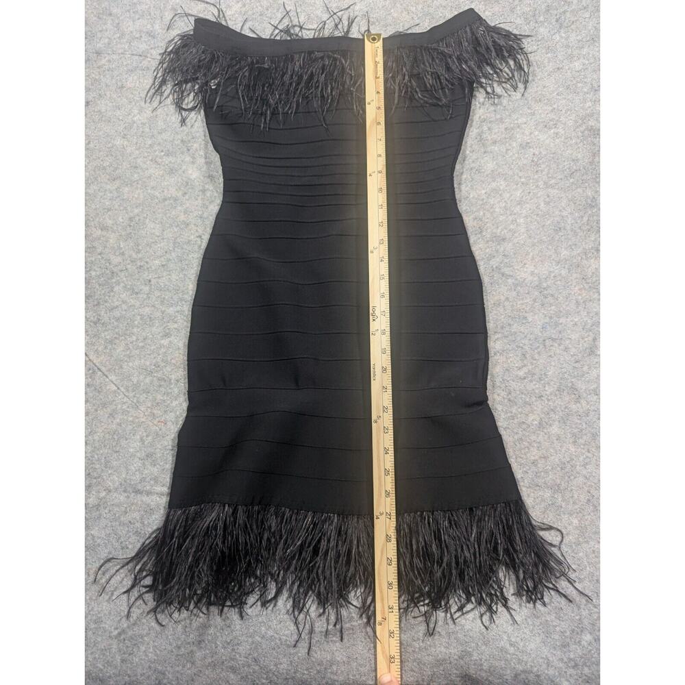 Elliatt Womens Off Shoulder Feather Trim Bodycon Dress Small Black Cocktail - Picture 7 of 12